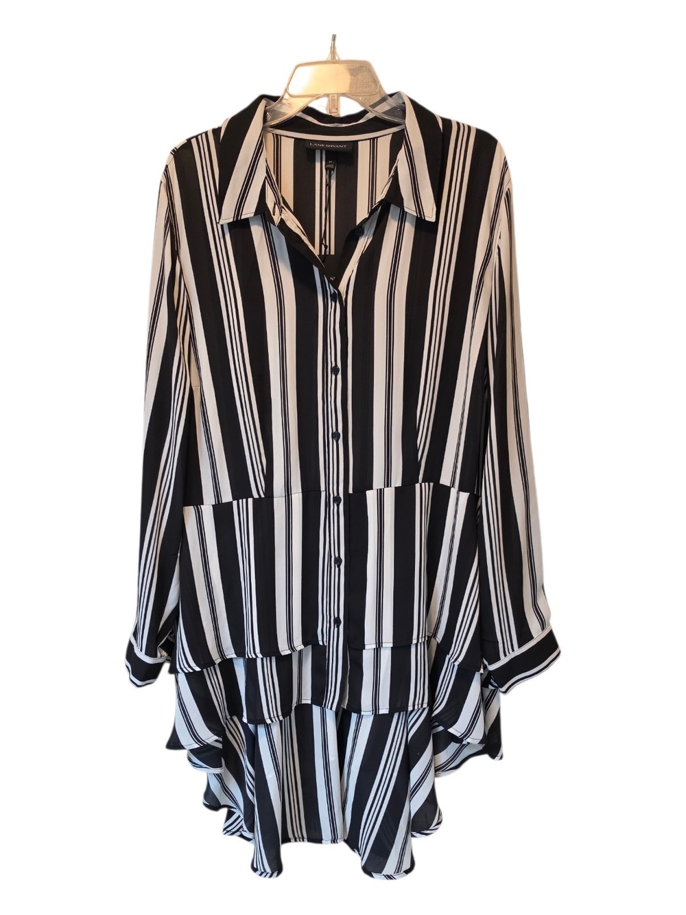 New Lane Bryant Black and White Vertical Stripe Button-Front Tunic Size 24
